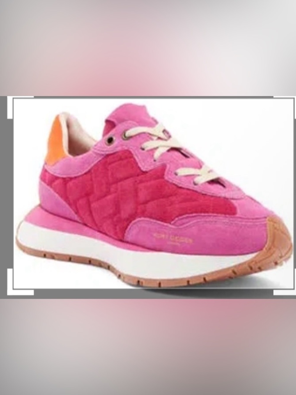 Kurt Geiger Pink Quilted Suede & Leather Sneaker with Orange Accent